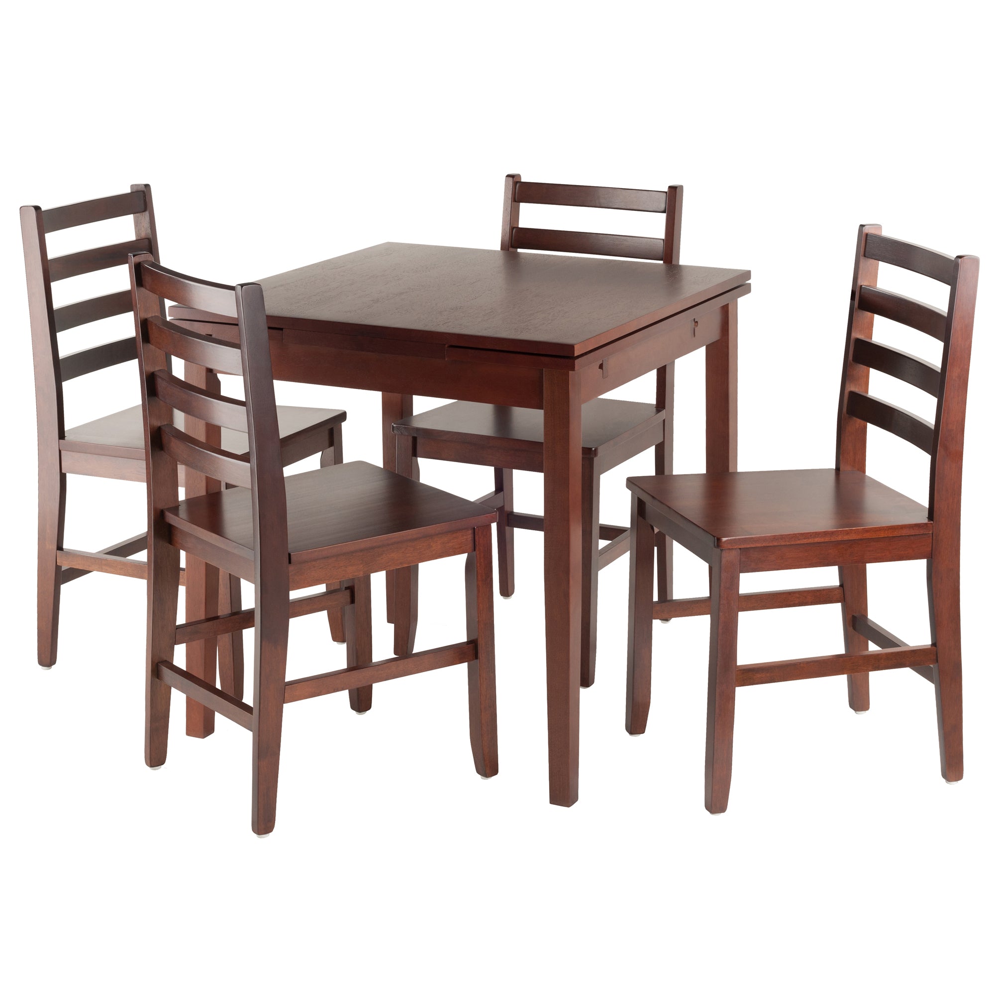 Pulman 5-Pc Extendable Table with Ladder-back Chairs, in Walnut