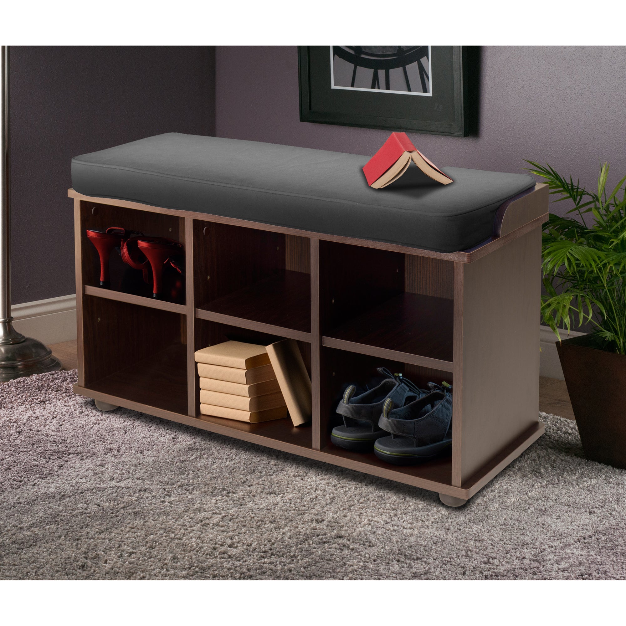 Townsend Storage Bench with Seat Cushion, Espresso and Black