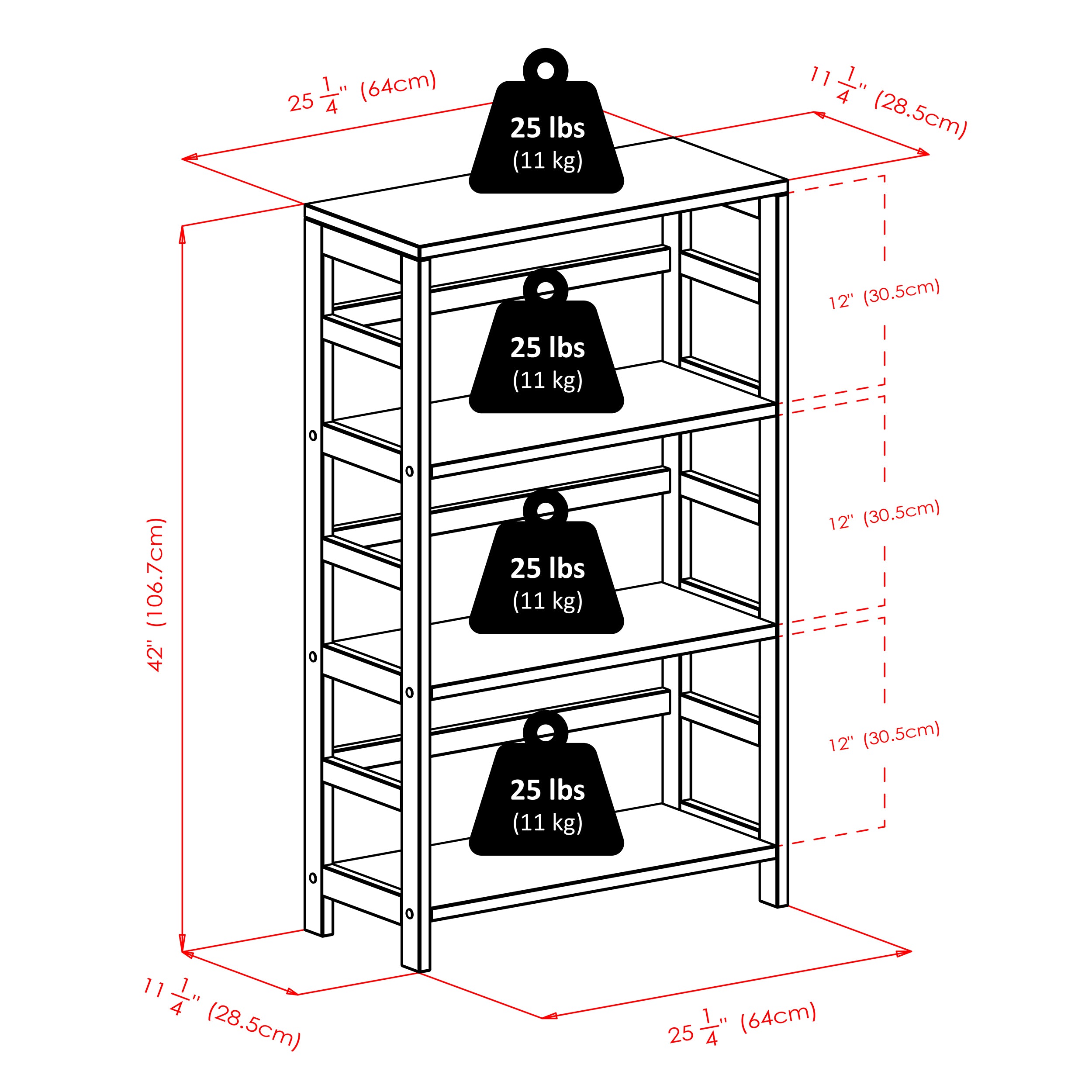 Torino 3-Pc Storage Shelf accompanied by 2 Foldable Fabric Baskets, in Espresso and Chocolate