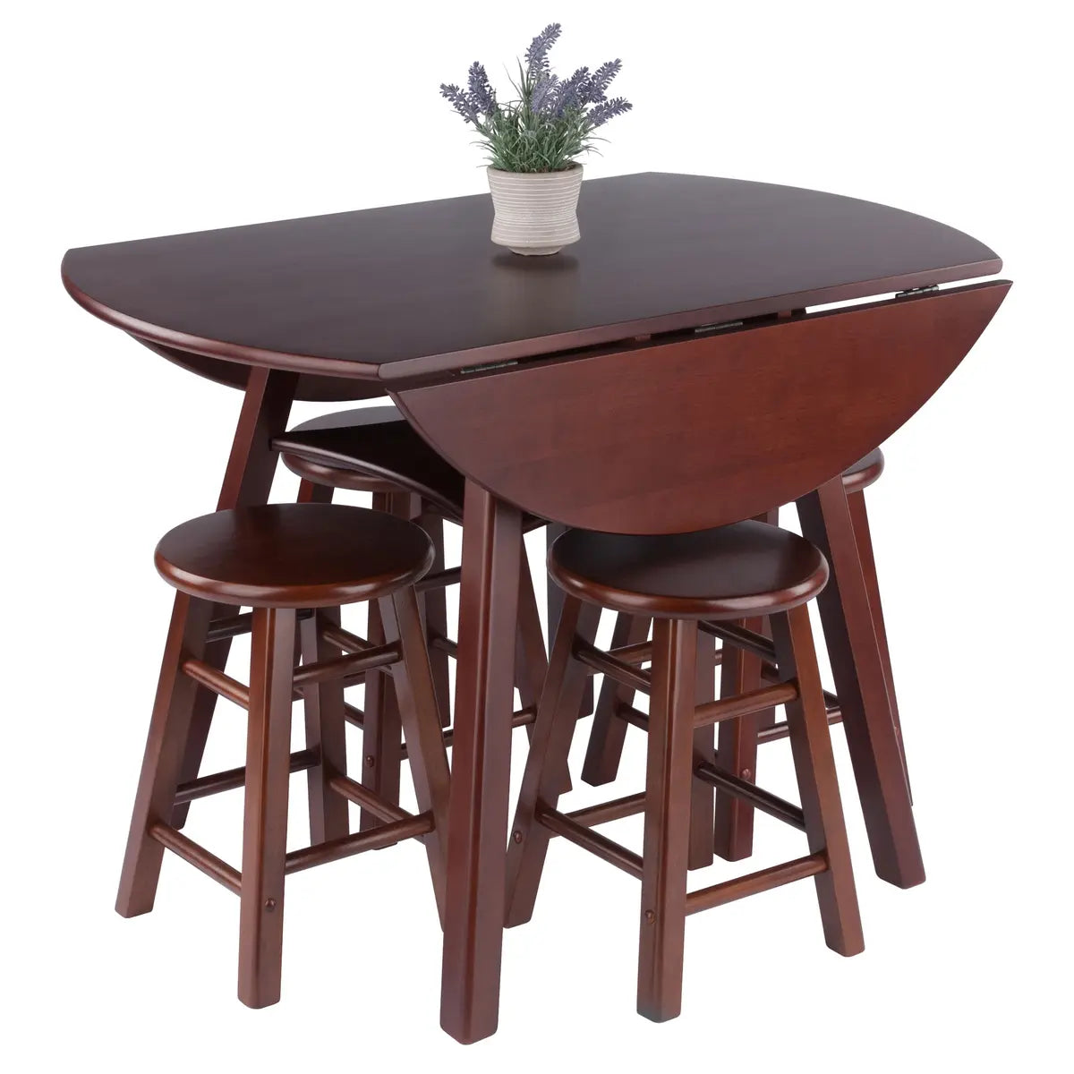 Marbelle Table 5-Pc Drop Leaf Dining Table with 4 Element 18” Dining Stools, Walnut