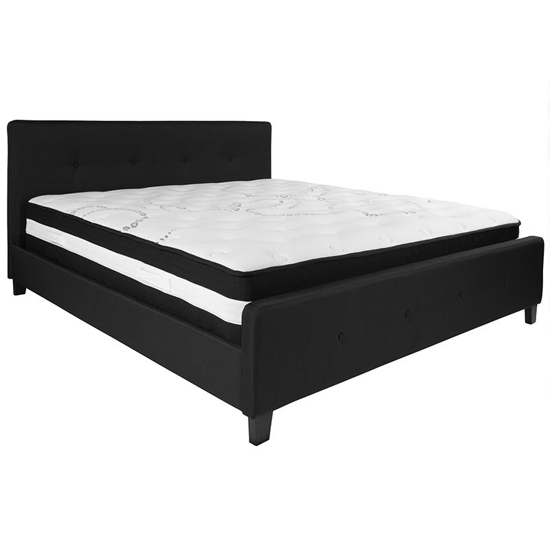 King Size Platform Bed in Beige Fabric with Pocket Spring Mattress