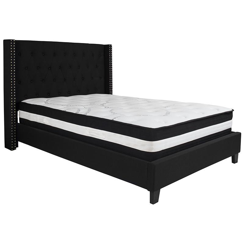 Kathy Full Size Platform Bed in Beige Fabric with Pocket Spring Mattress