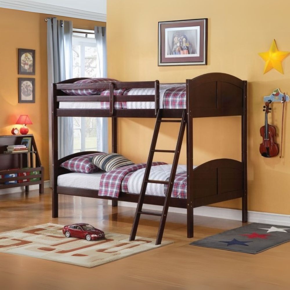 Indersh Toshi Twin/Twin Espresso Bunk Bed  Modern Wood Frame with Built-in Slat System & Safety Features