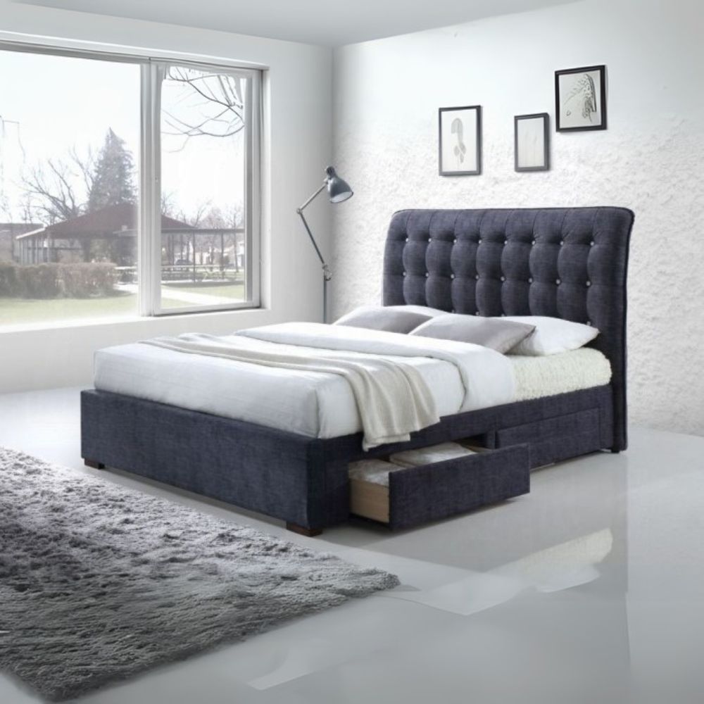 Drorit Eastern King Bed w/Storage, Dark Gray Fabric