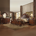 Dresden Queen Bed Leatherette & Cherry Oak Faux Leather – Baroque Design with Oversized Headboard