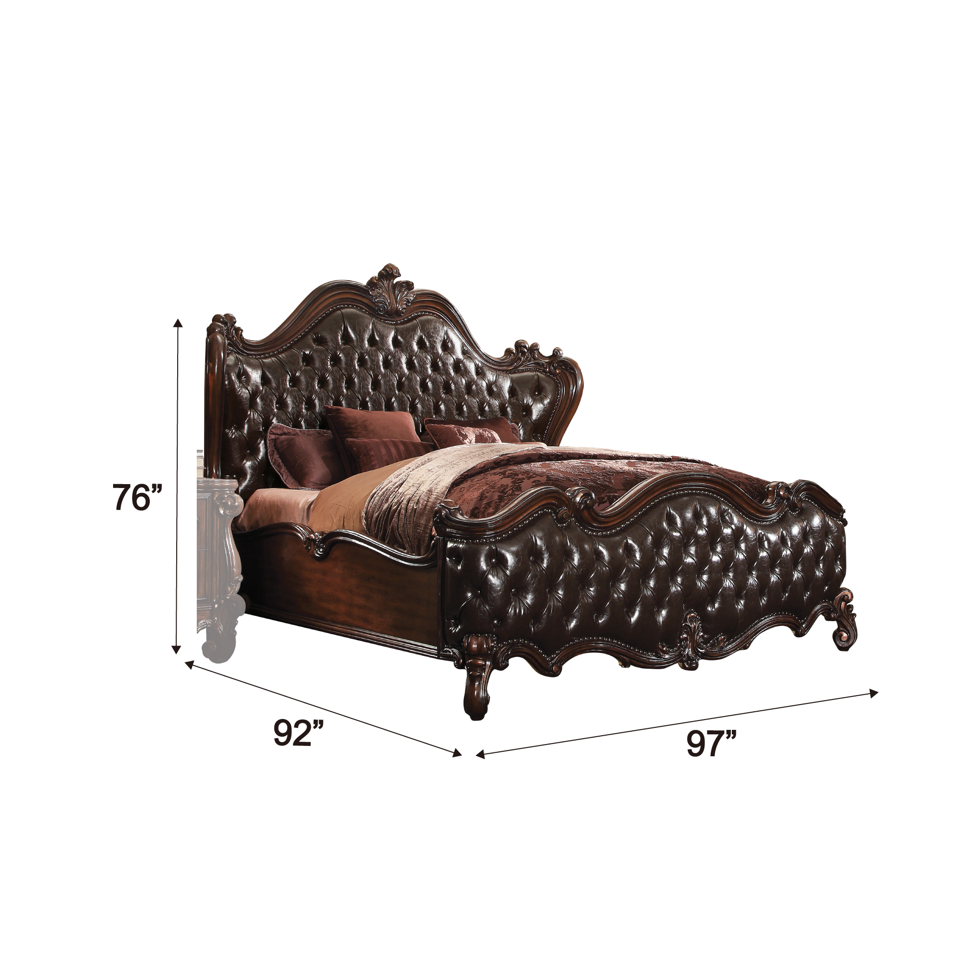 Salweg Versailles Eastern King Antique Platinum Wood Bed – Traditional Tufted Headboard & Carved Accents