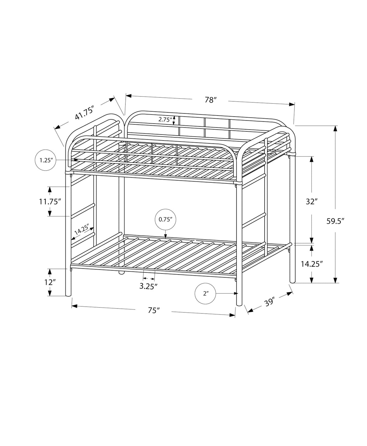 Kendi - Bunk Bed Kids Bunk Bed Youth Twin Over Twin Silver