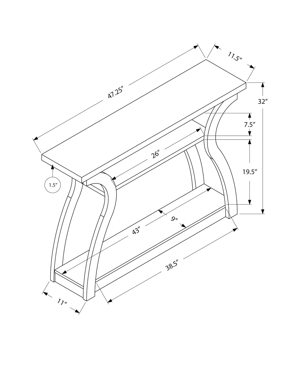 Aric - Accent Table Console Entryway Narrow Sofa Living Room Bedroom White