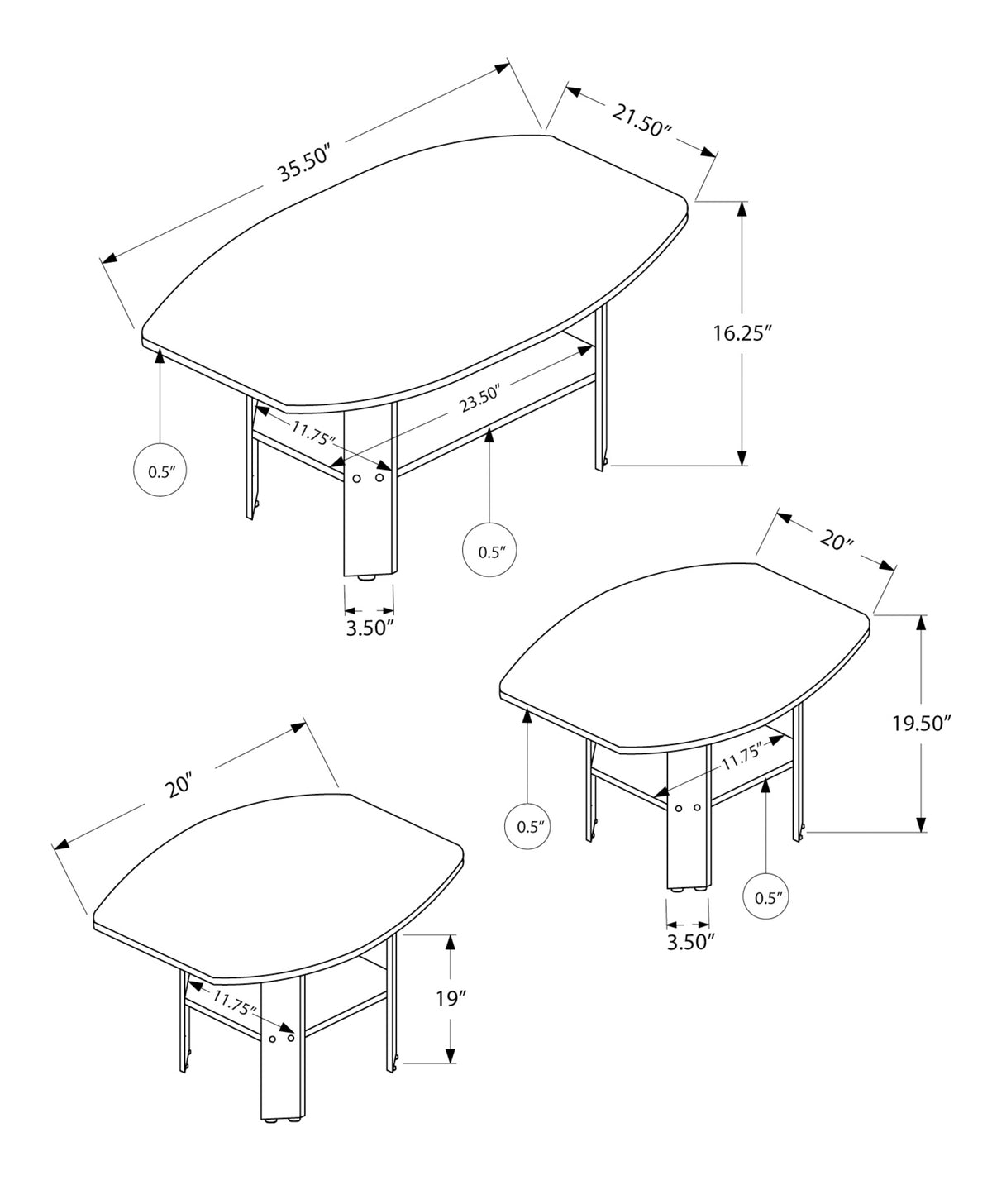 Kyle - Table Set 3pcs Set Coffee End Side Accent Living Room