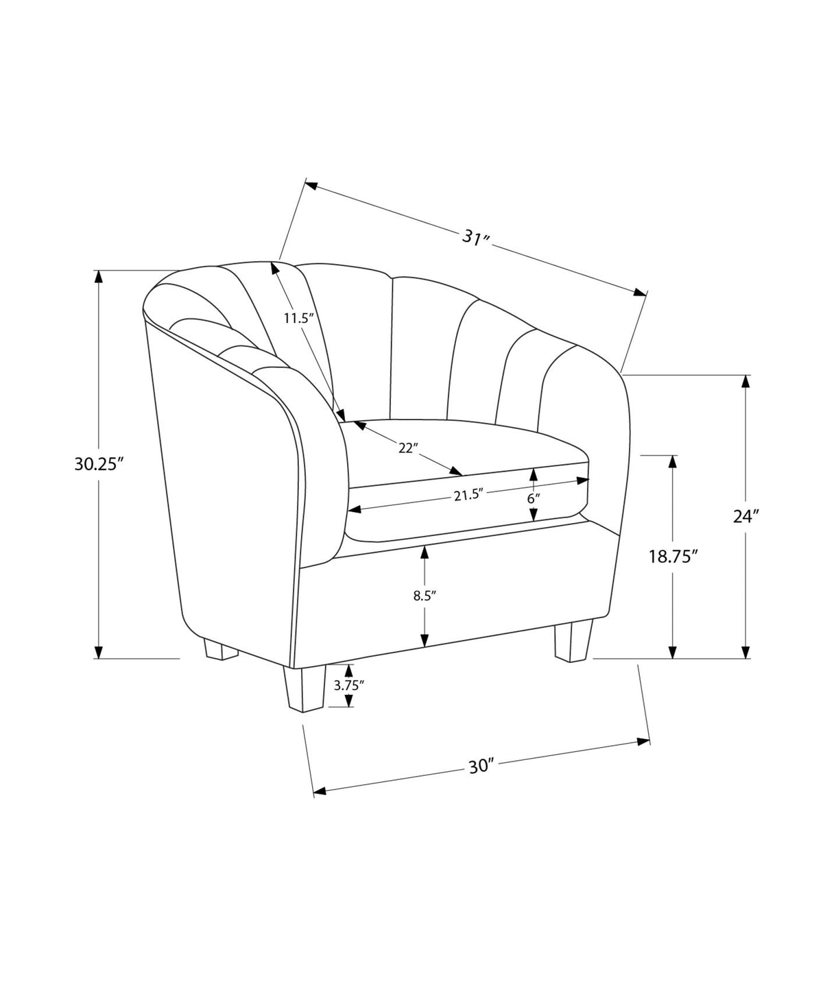 Accent Chair, 31"H, Upholstered, Living Room, Bedroom, Silver Fabric, Contemporary, Modern, Transitional