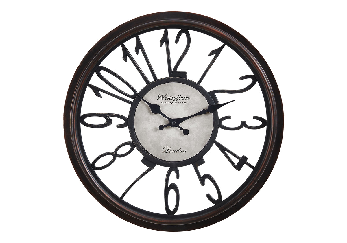 Louisa - Clocks 16" Round Wall Clock Antique Brown Transitional
