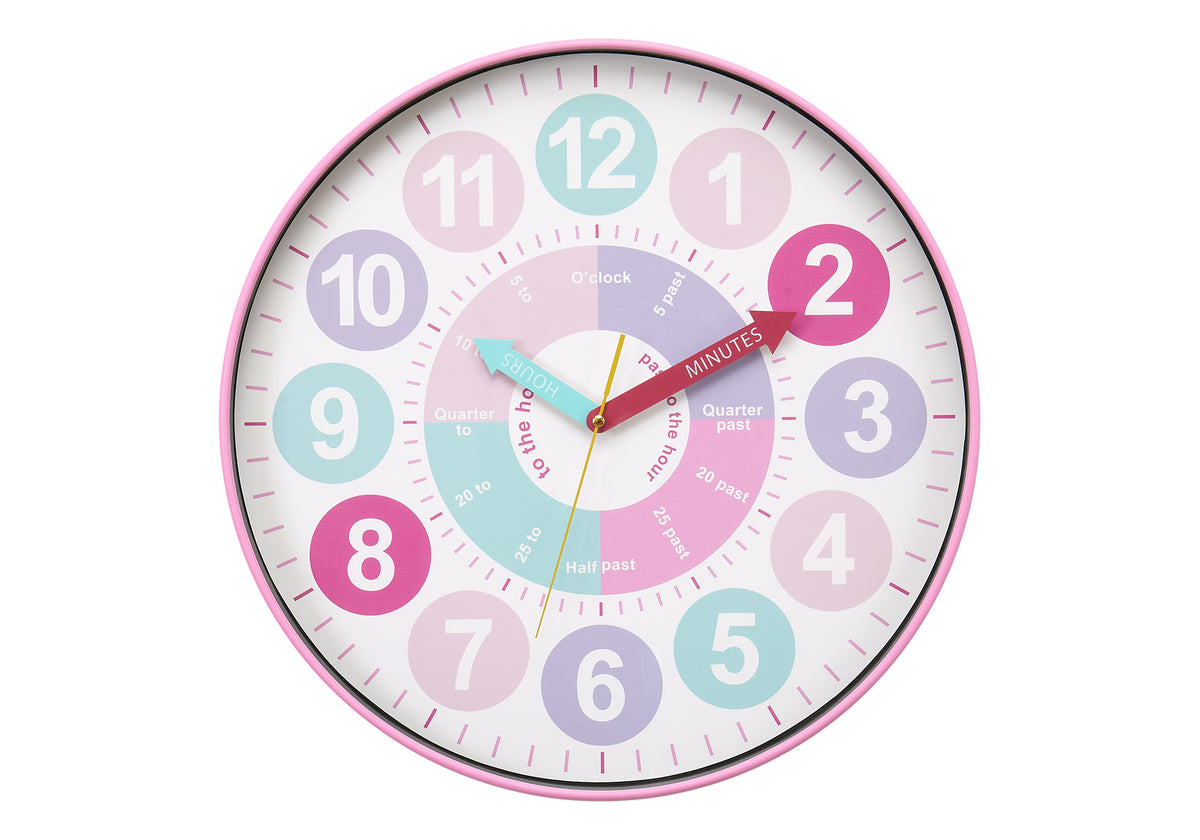 Bruna - Clocks 18" Round Juvenile Wall Clock Multi-colored Face Pink Frame
