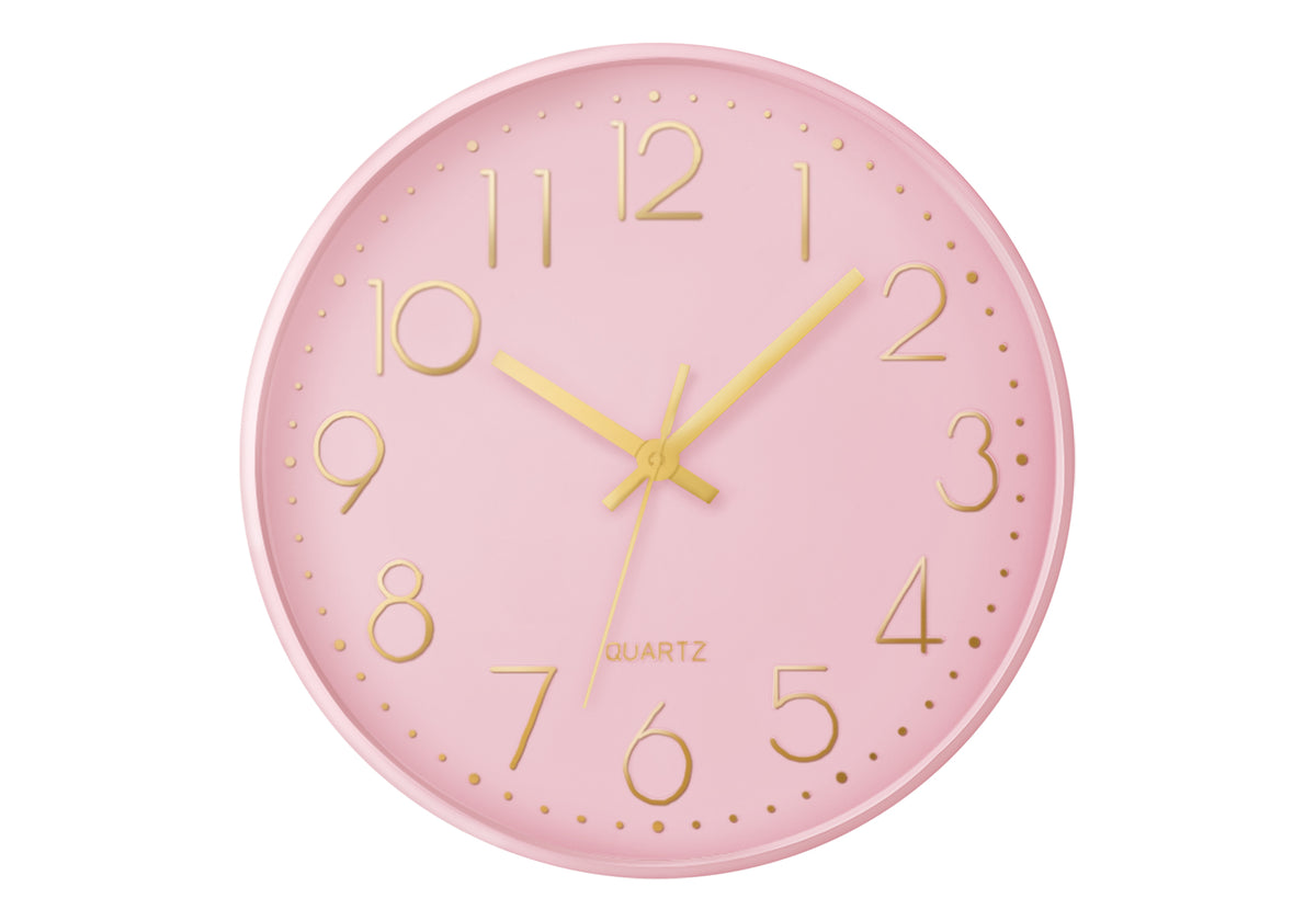 Alise - Clocks 12" Round Wall Clock Pink Face Pink Frame Contemporary