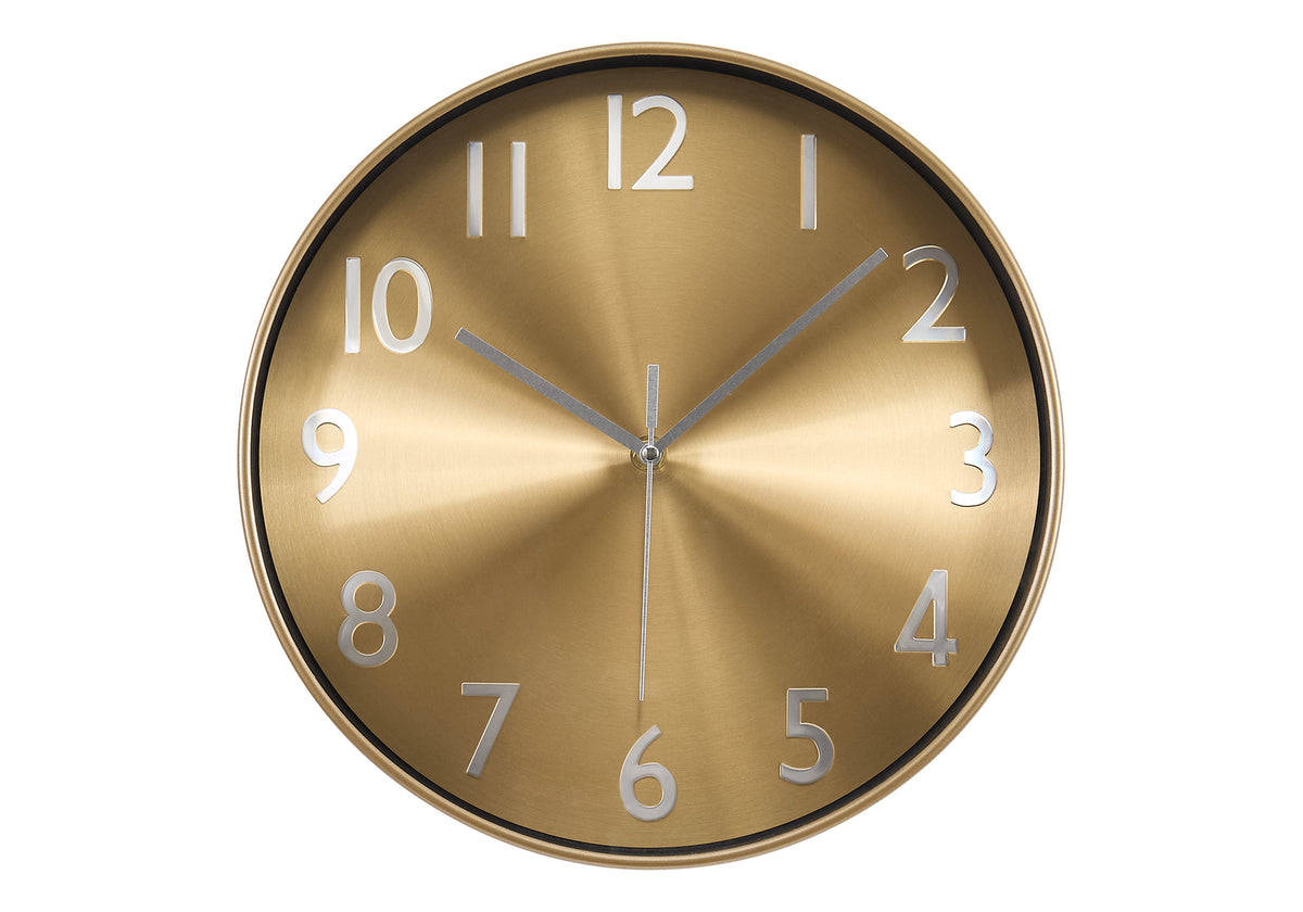 Hanson - Clocks 12" Round Wall Clock Gold Face Gold Frame Contemporary