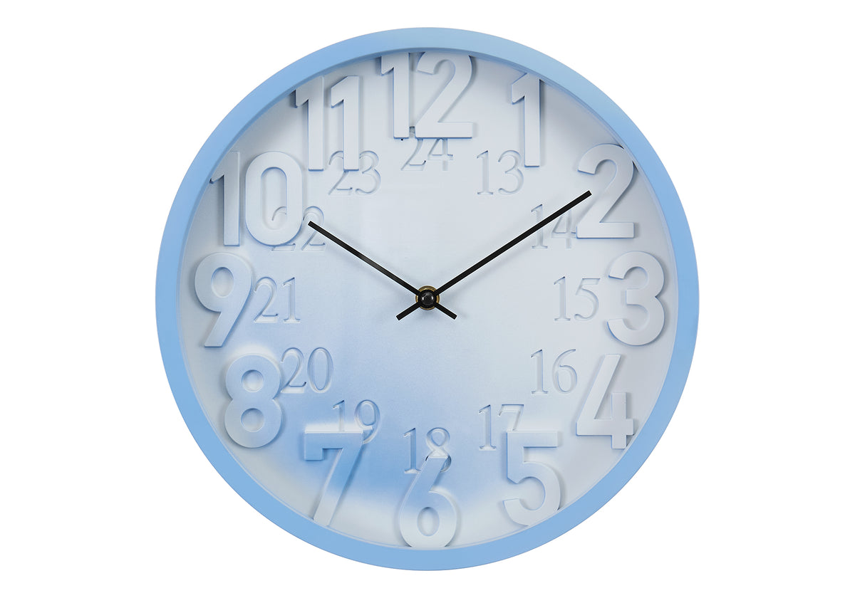 Asli - Clocks 12" Round Wall Clock Juvenile Blue Face Blue Frame
