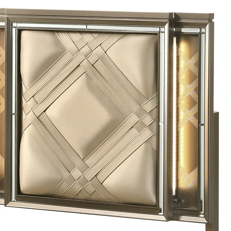 Mohit Skylar Twin Dark Champagne Synthetic Leather Bed – Modern LED Panel with Storage