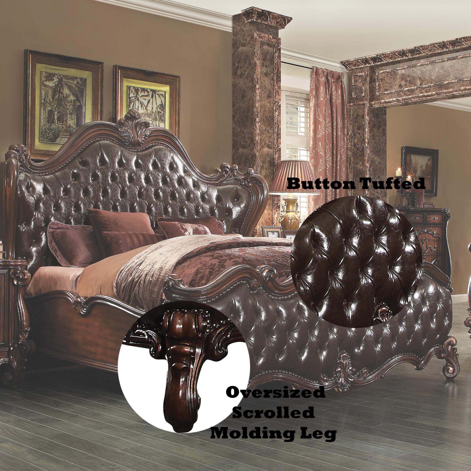 Salweg Versailles Eastern King Antique Platinum Wood Bed – Traditional Tufted Headboard & Carved Accents