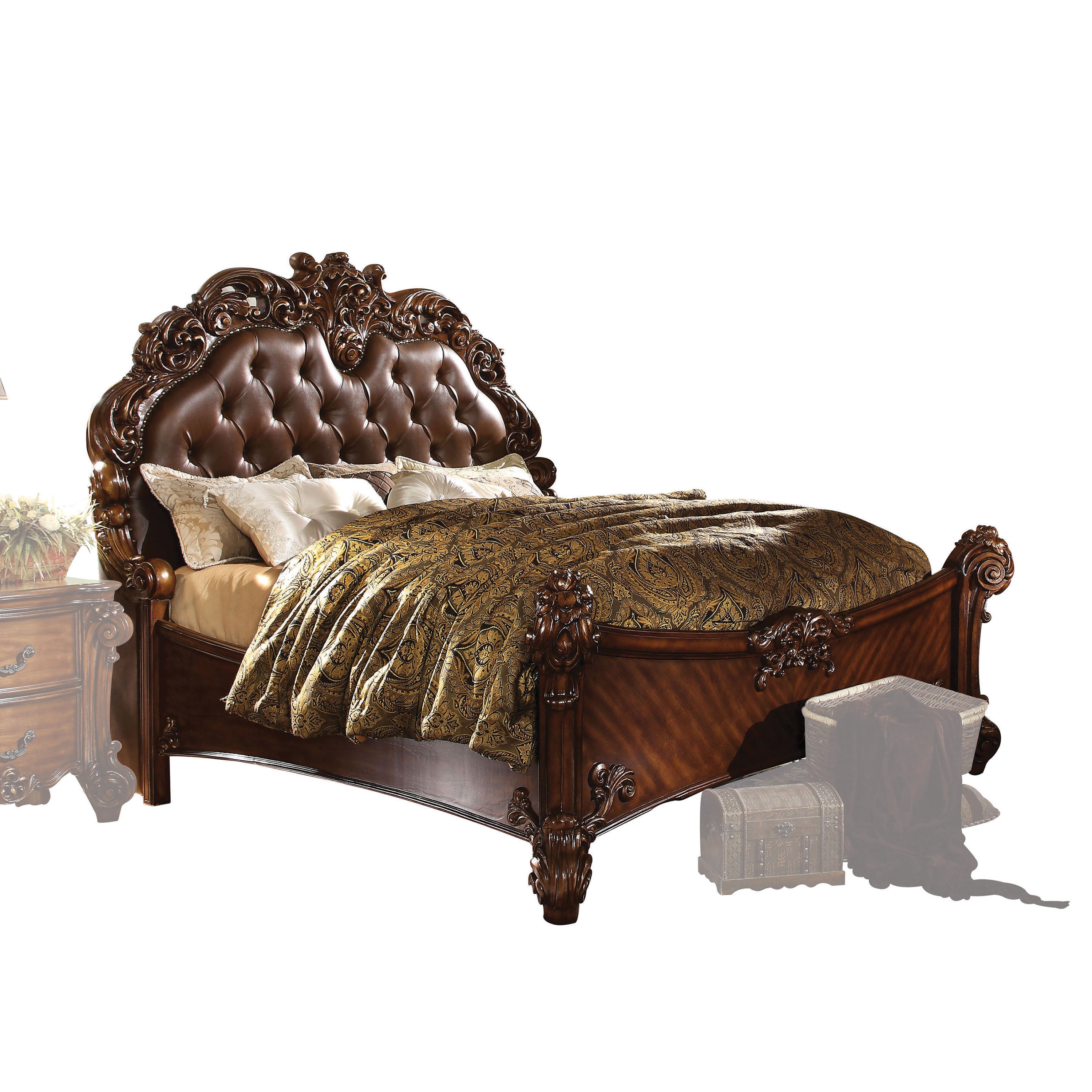 Vendome Queen Bed, Synthetic Leather & Cherry