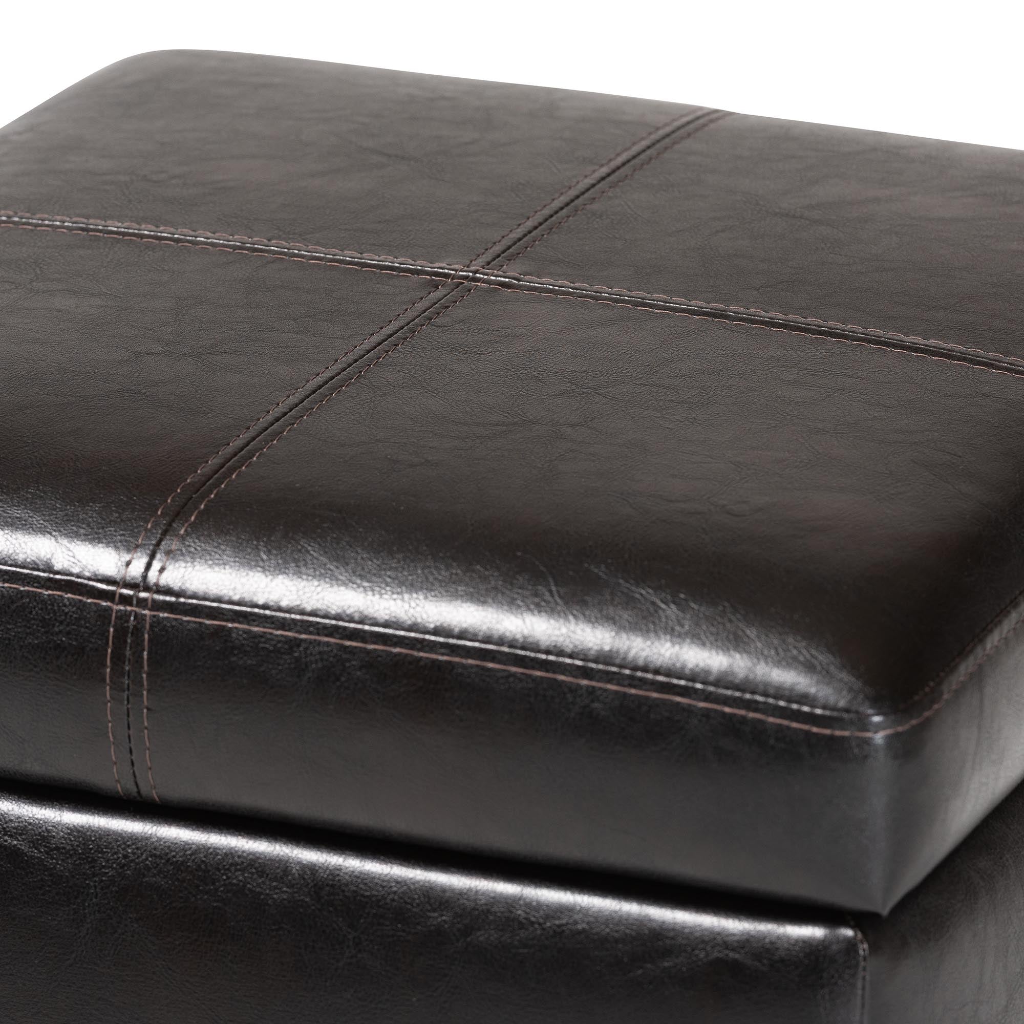 Dark Brown Upholstered Leather Cube Storage Ottoman