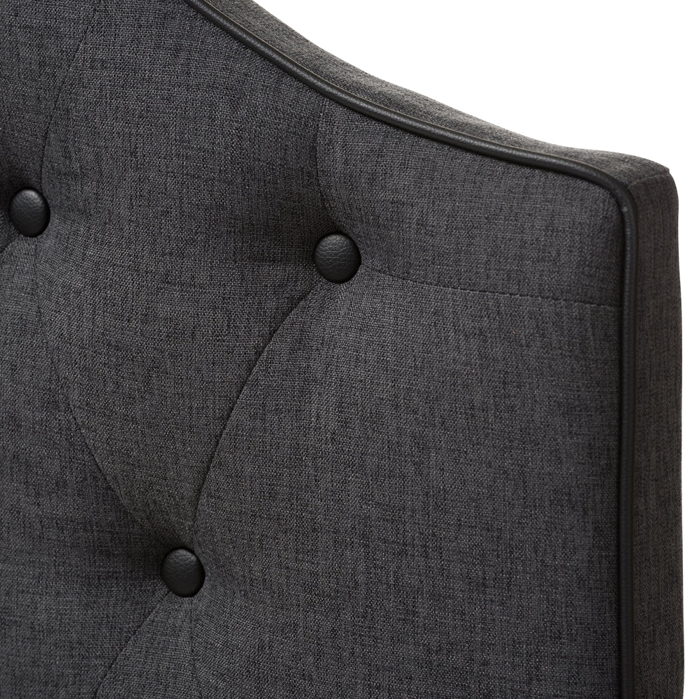 Windsor Modern and Contemporary Dark Grey Fabric Upholstered Scalloped Buttoned Queen Size Headboard