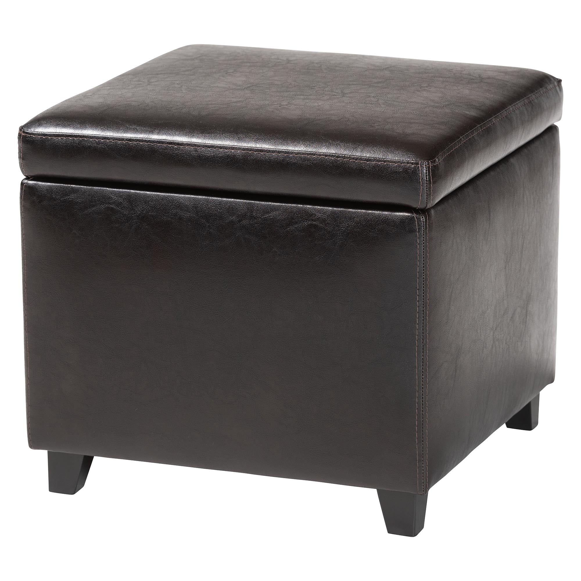 Small Storage Cube Ottoman in Faux Leather Upholstery