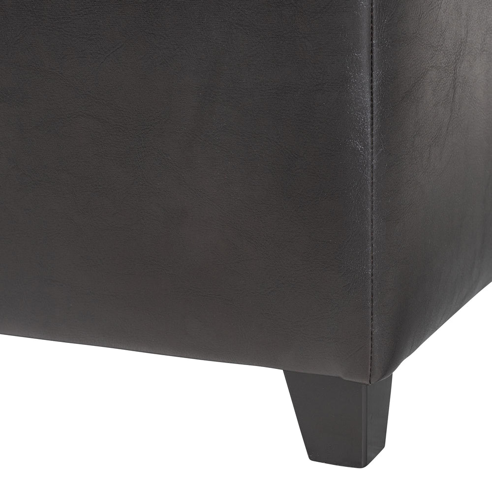 Dark Brown Upholstered Leather Cube Storage Ottoman