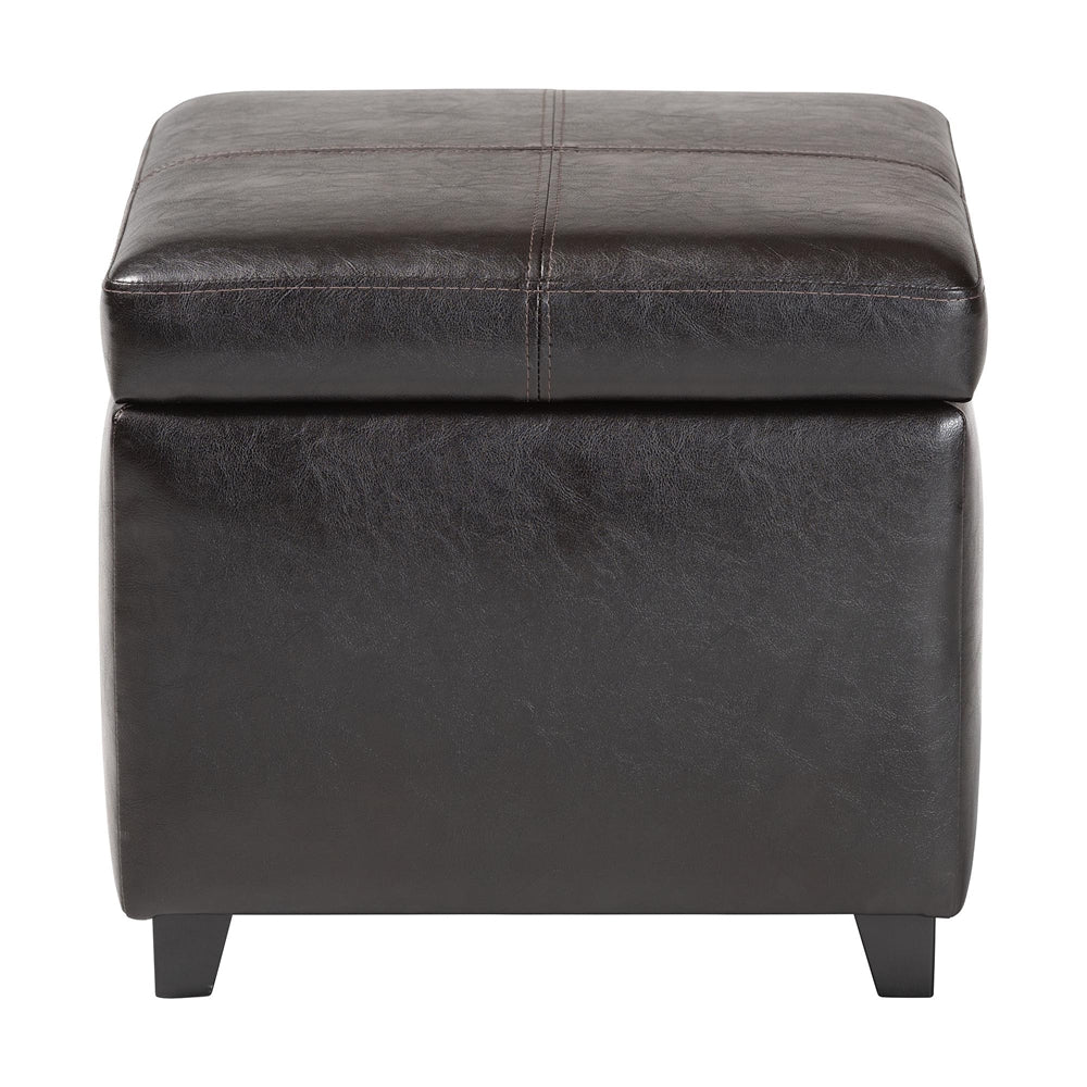 Dark Brown Upholstered Leather Cube Storage Ottoman