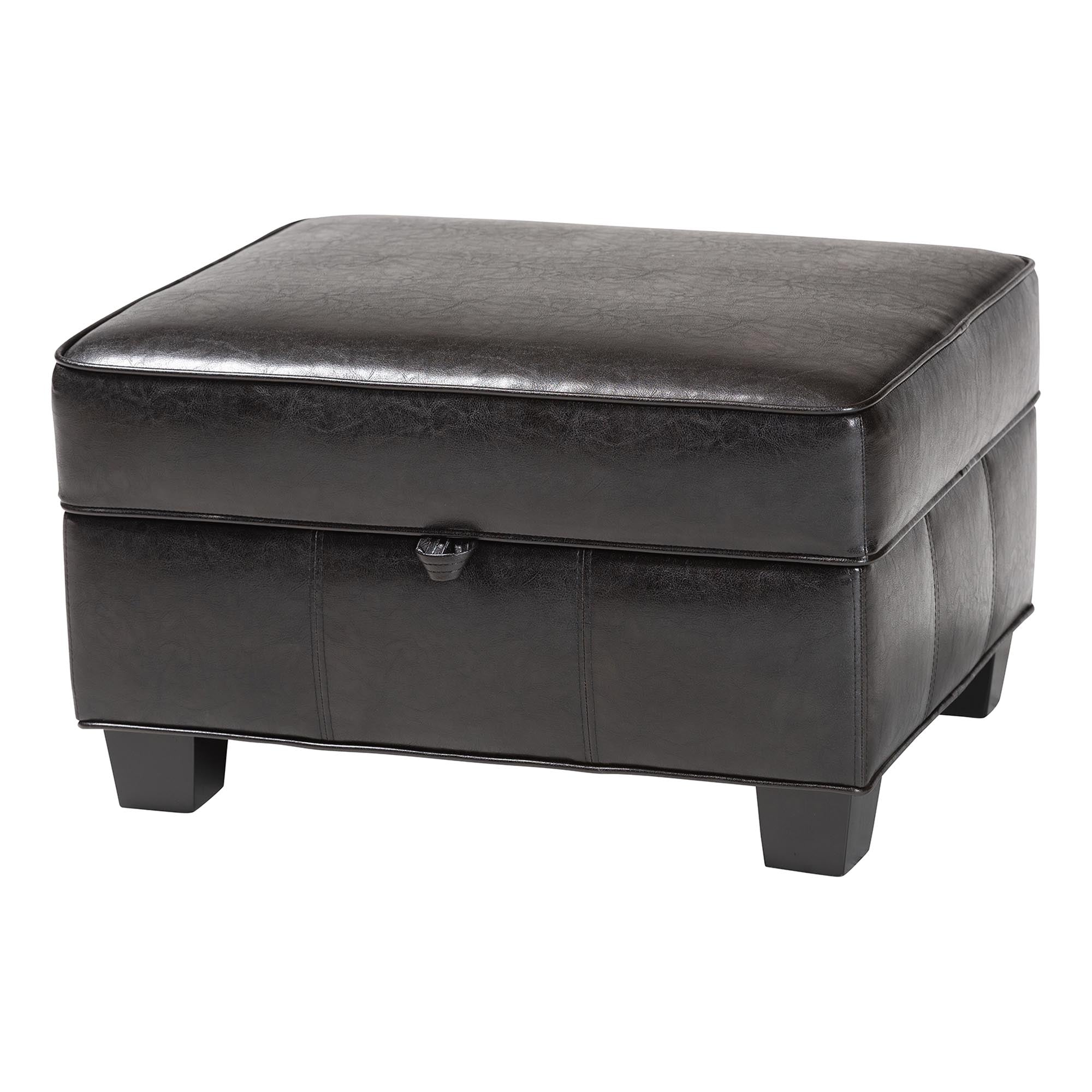 Brown Leather Storage Ottoman