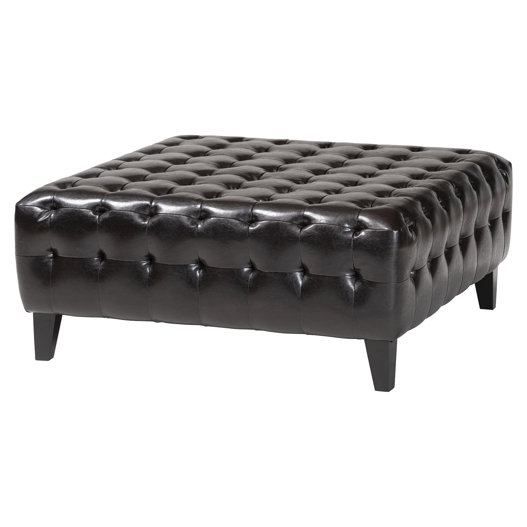 Dark Brown Bonded Leather Square Ottoman