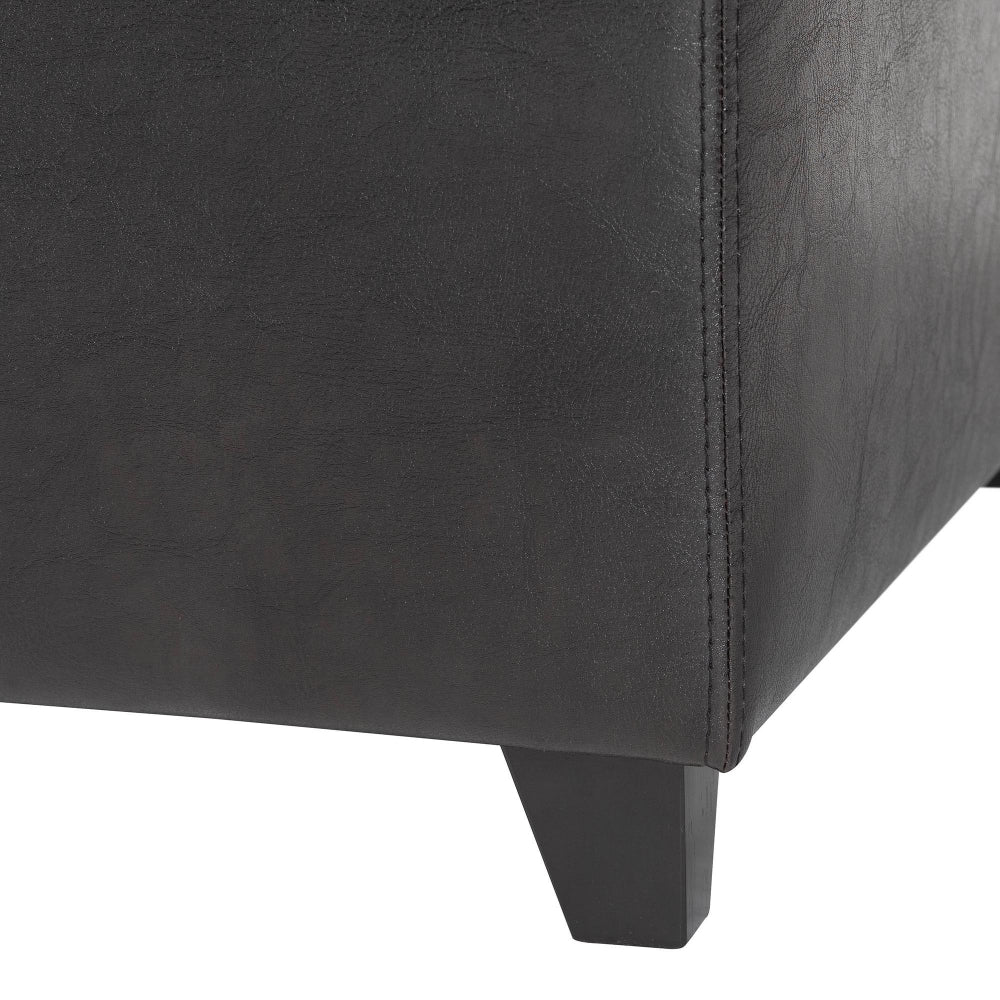 Dark Brown Faux Leather Storage Bench Ottoman with Stitching