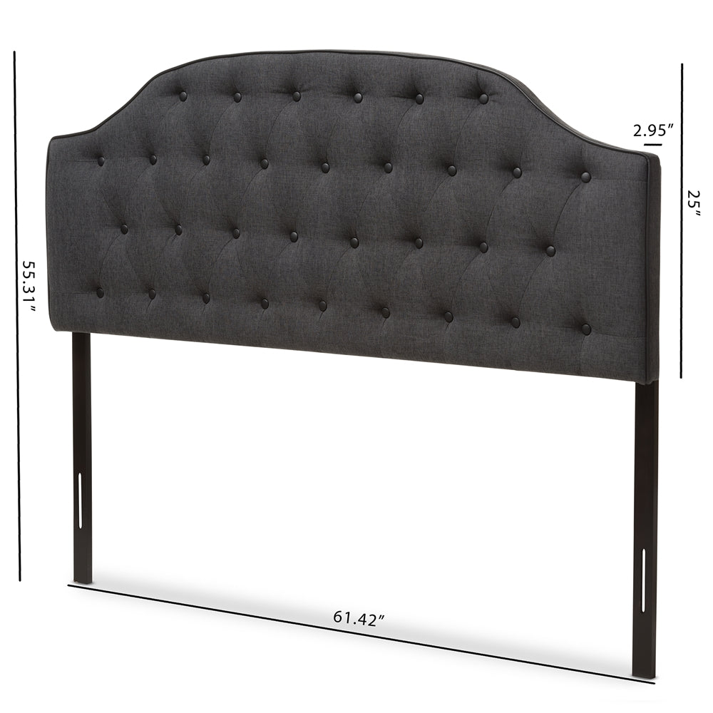 Windsor Modern and Contemporary Dark Grey Fabric Upholstered Scalloped Buttoned Queen Size Headboard