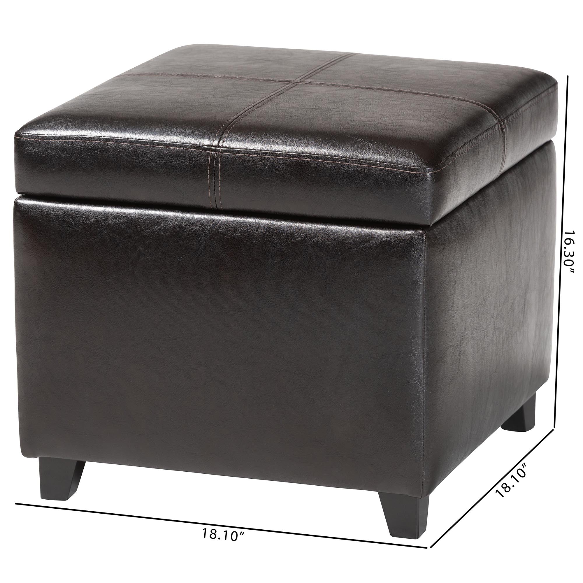 Dark Brown Upholstered Leather Cube Storage Ottoman