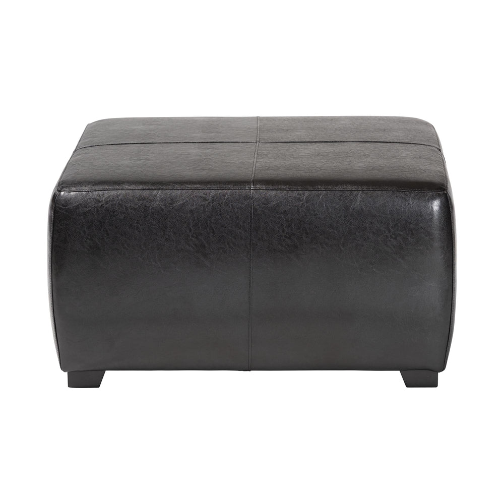 Black Faux Leather Square Ottoman Footstool