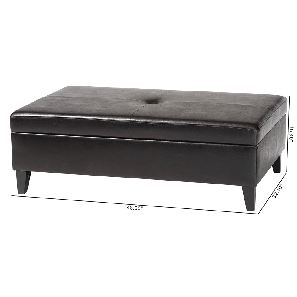 Dark Brown Faux Leather Storage Cocktail Ottoman