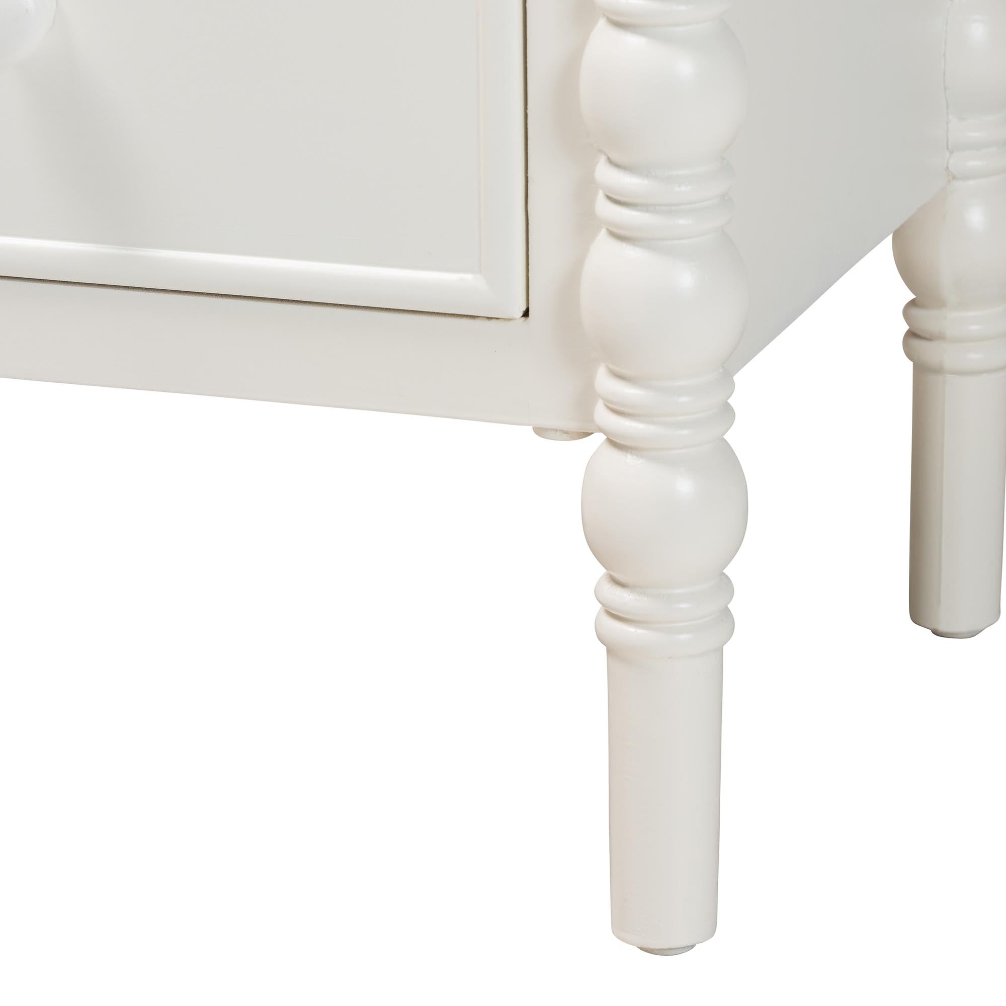 Malinda Classic White Wood 2-Drawer End Table with Spindle Legs
