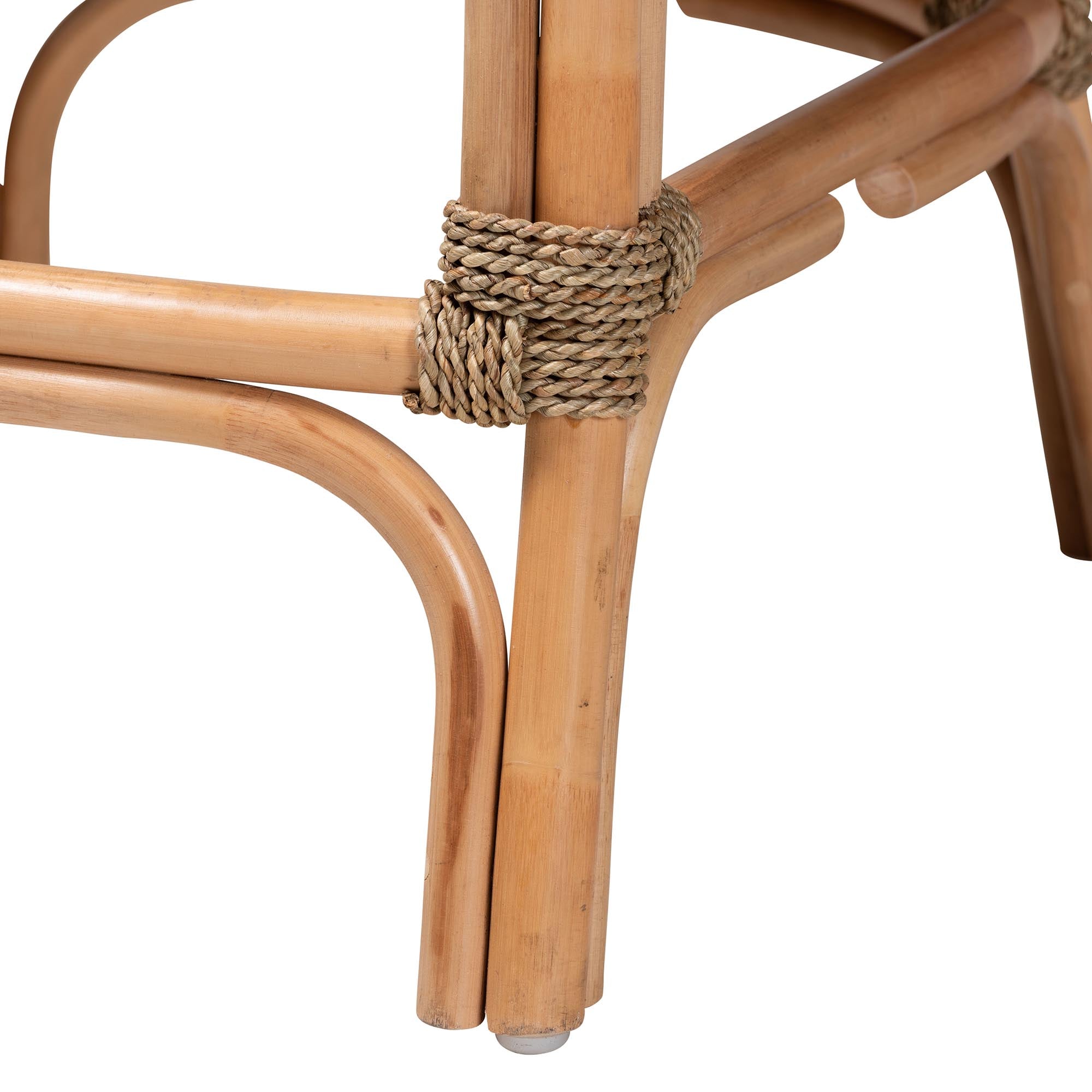 Kyle Modern Bohemian Natural Brown Woven Rattan Counter Stool with Cushion