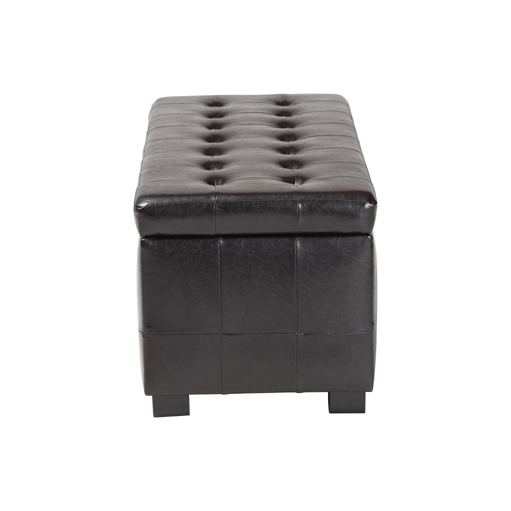 Dark Brown Faux Storage Bench & Button Tufted Ottoman
