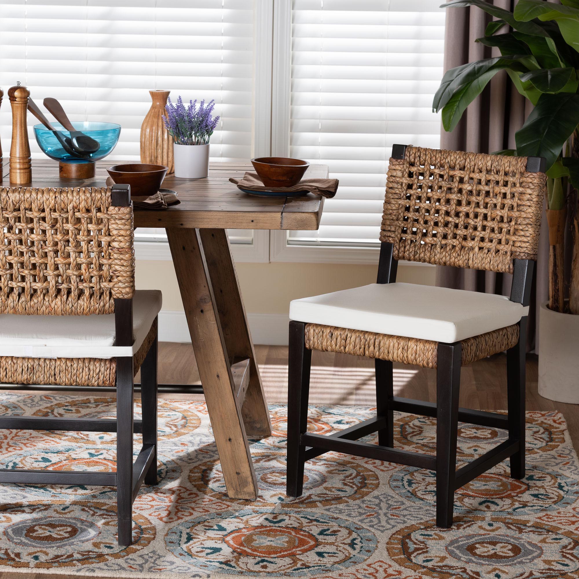 Alise Modern Bohemian Dark Brown Mahogany Wood and Seagrass Dining Chair