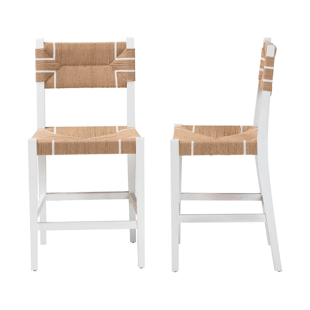 bali & pari Talli Bohemian Paper Loom and White Mahogany Wood 2-Piece Counter Stool Set