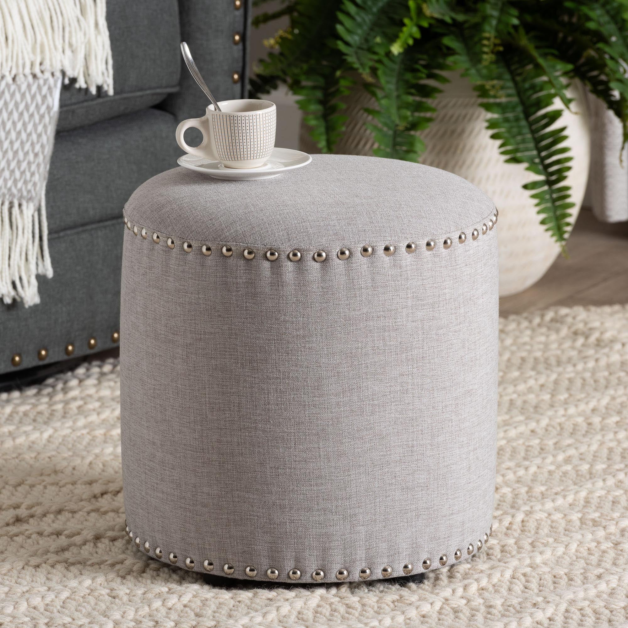 Rosine Modern and Contemporary Fabric Upholstered Nail Trim Ottoman