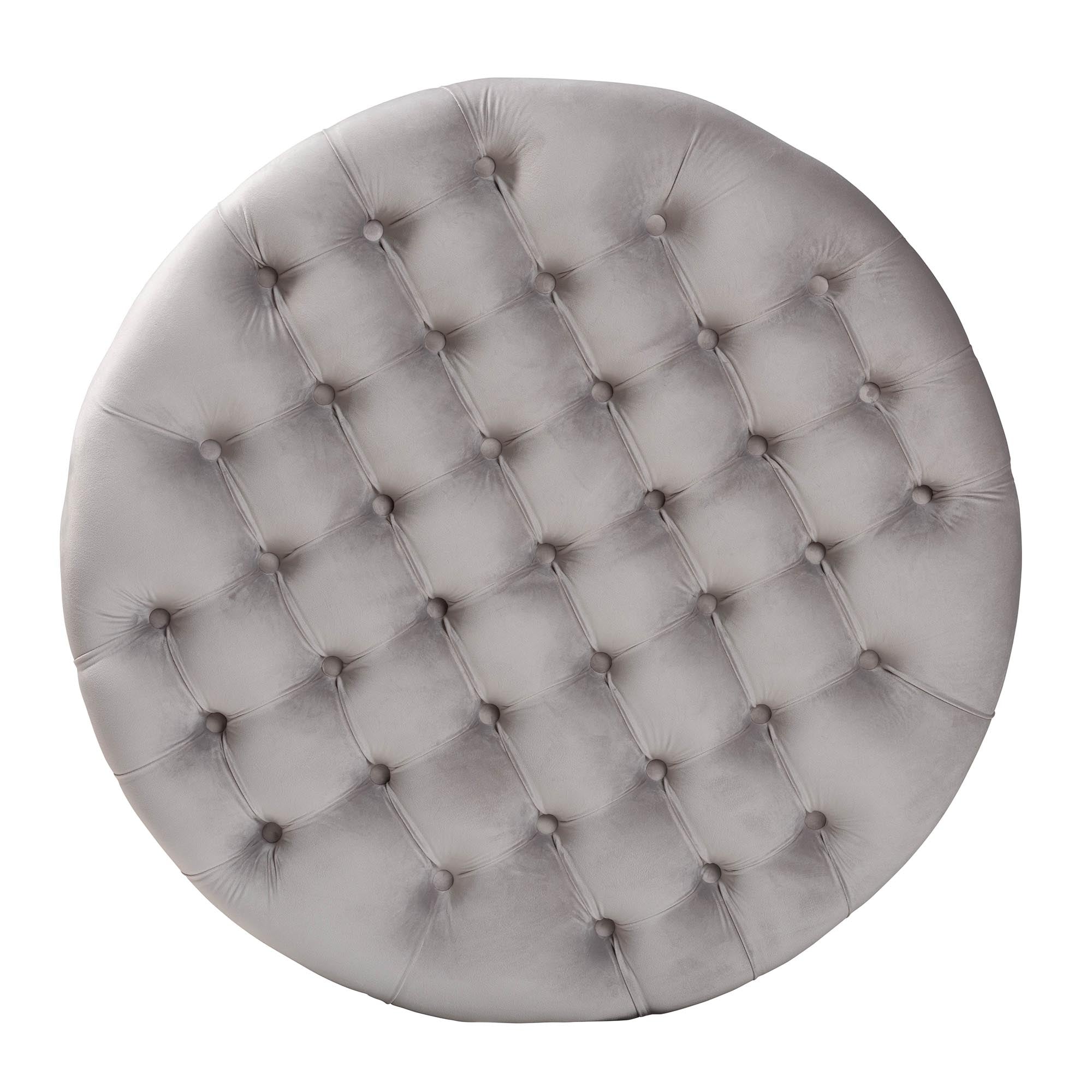 Iglehart Modern and Contemporary Light Gray Velvet Fabric Upholstered Tufted Cocktail Ottoman