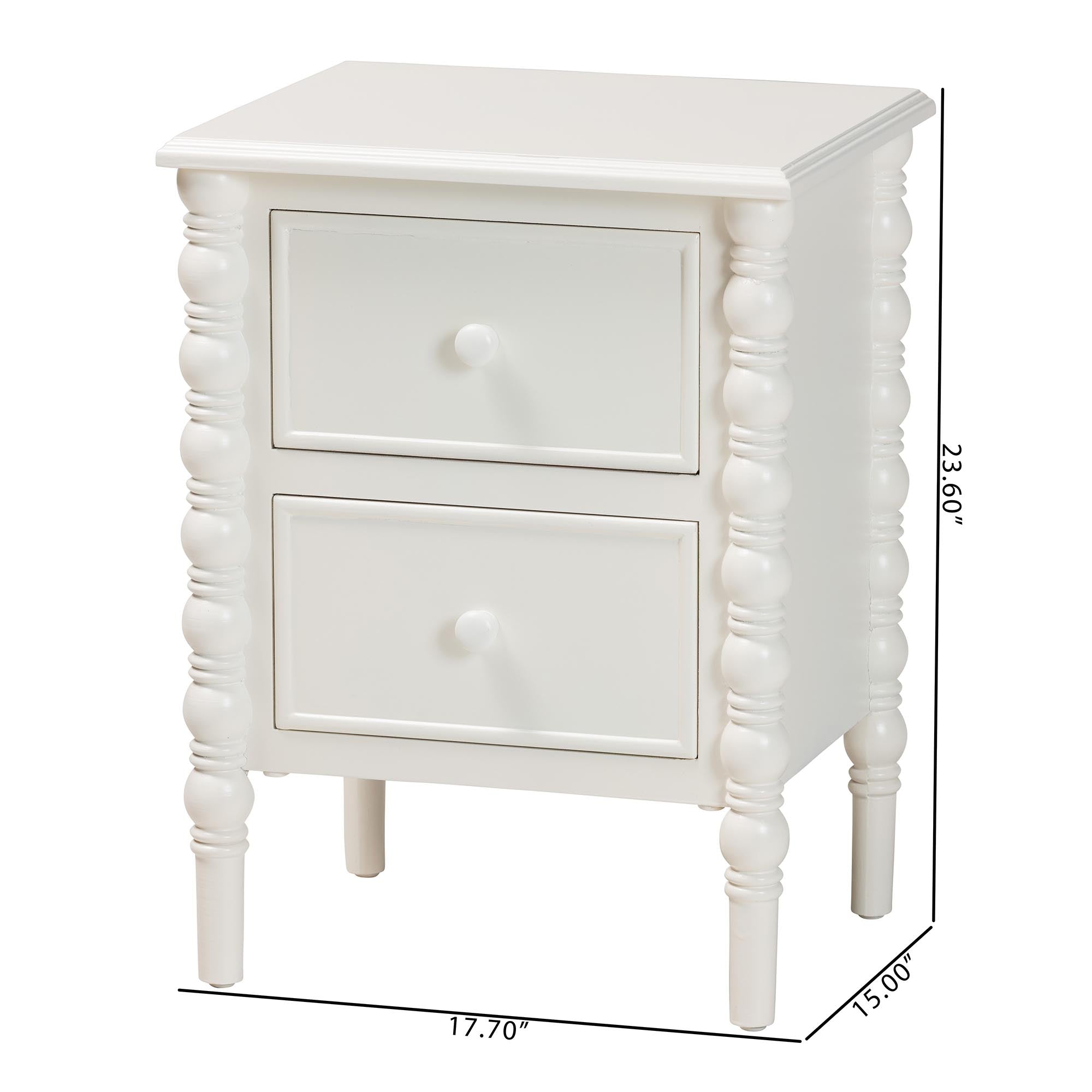 Malinda Classic White Wood 2-Drawer End Table with Spindle Legs