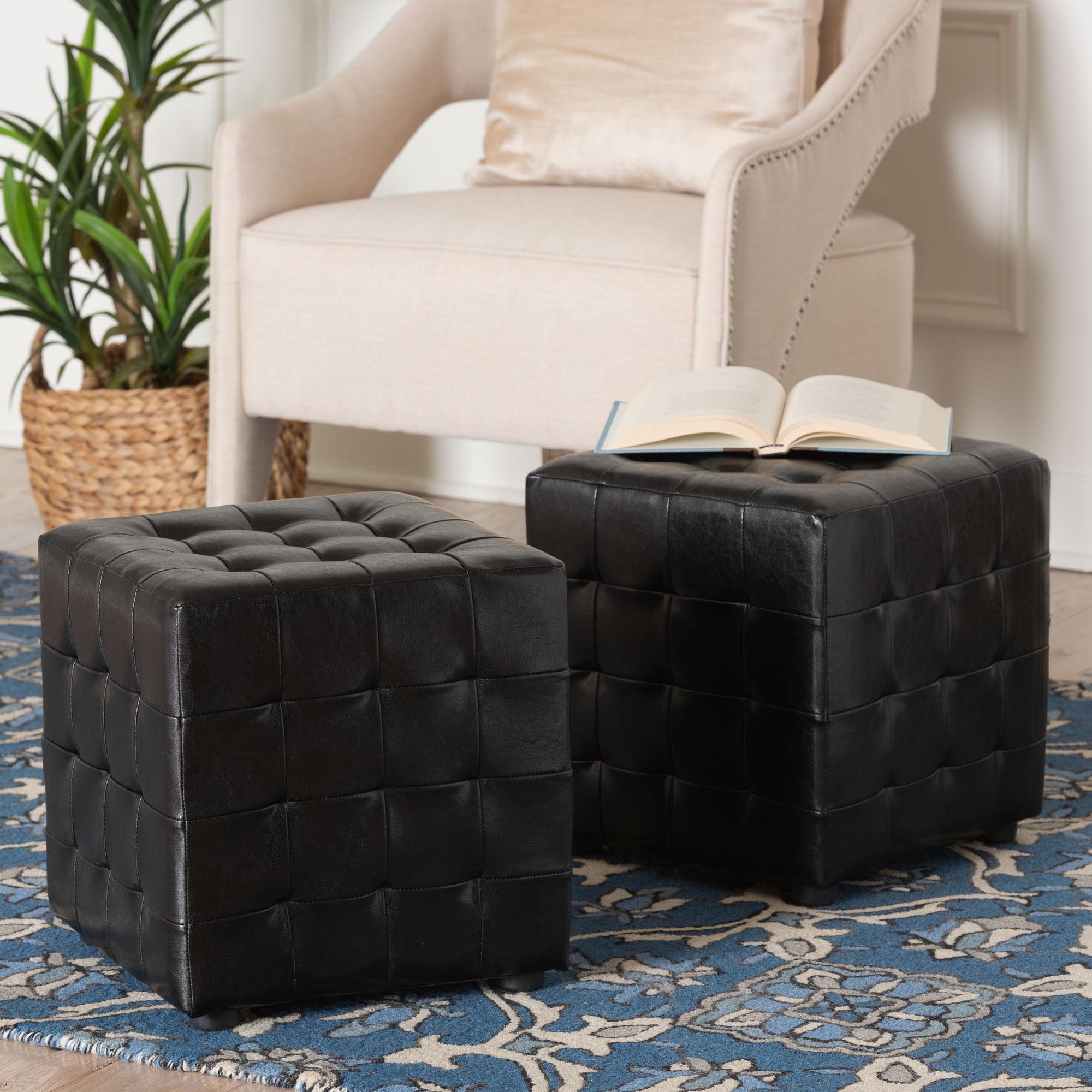 Siskal Black Modern Cube Ottoman (Set of 2)
