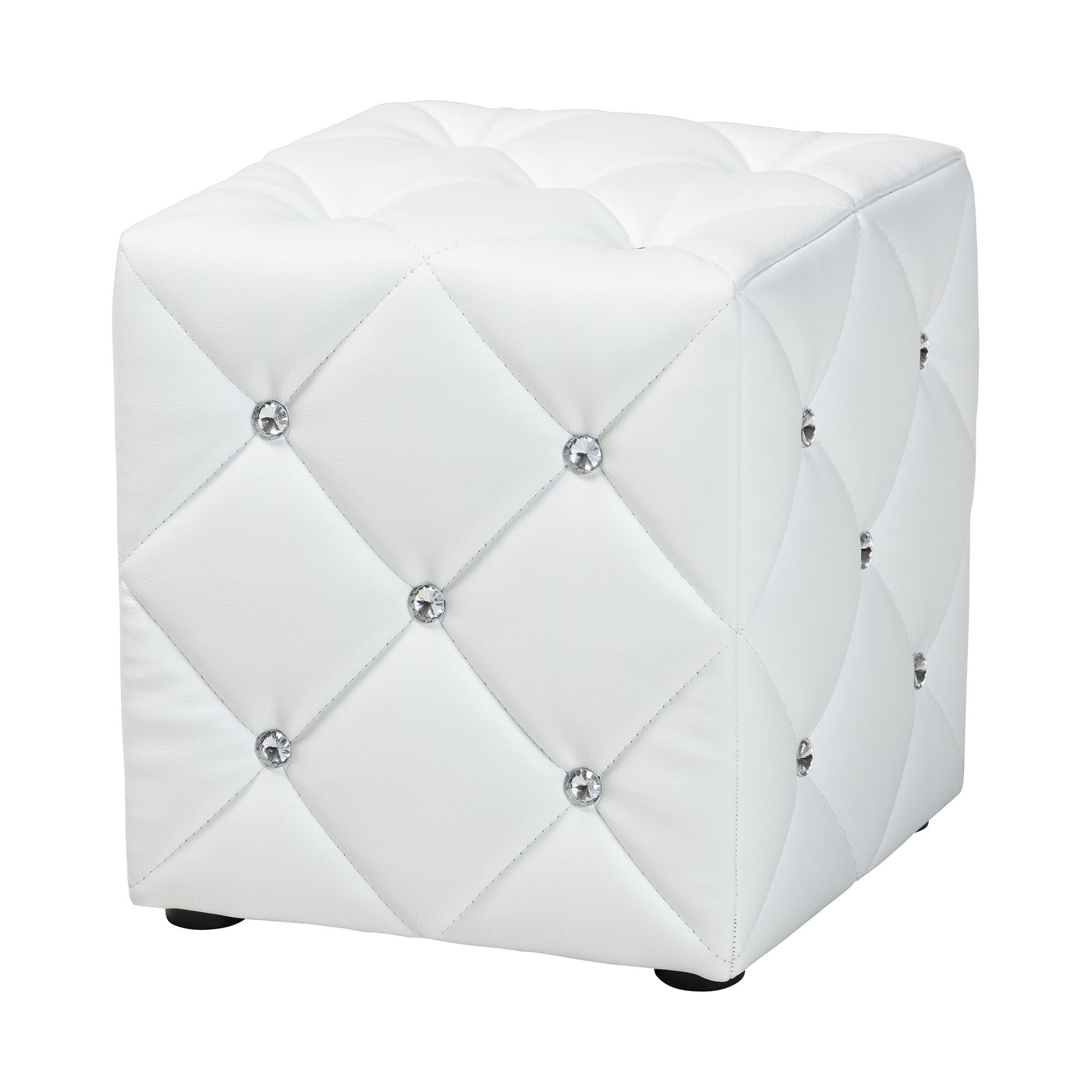 Stacey Modern and Contemporary White Faux Leather Upholstered Ottoman