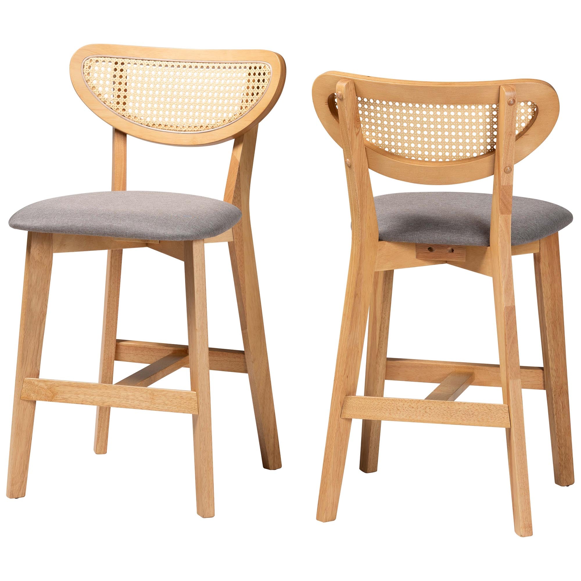 Dannell Mid-Century Modern Grey Fabric and Natural Oak Finished Wood 2-Piece Counter Stool Set