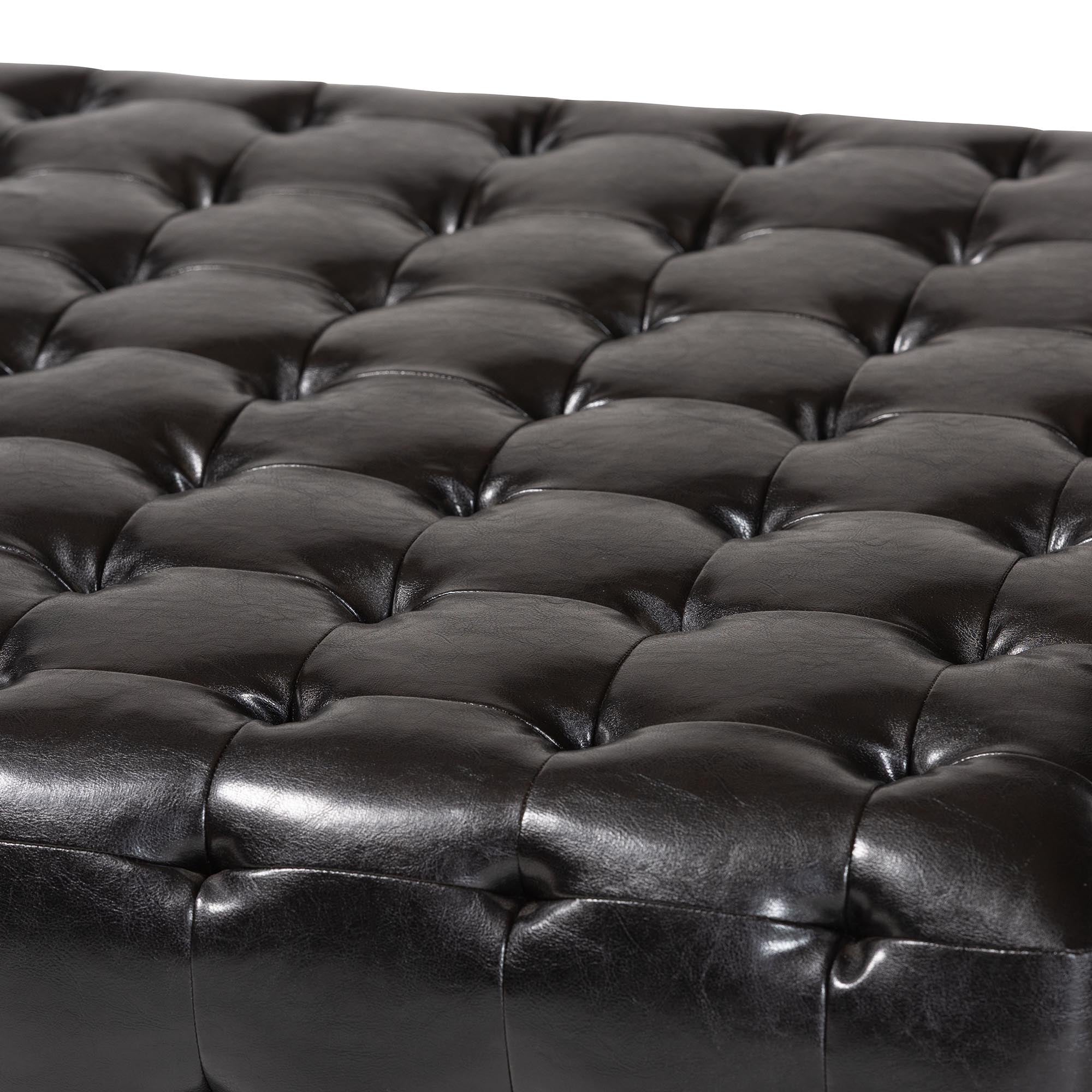 Dark Brown Bonded Leather Square Ottoman