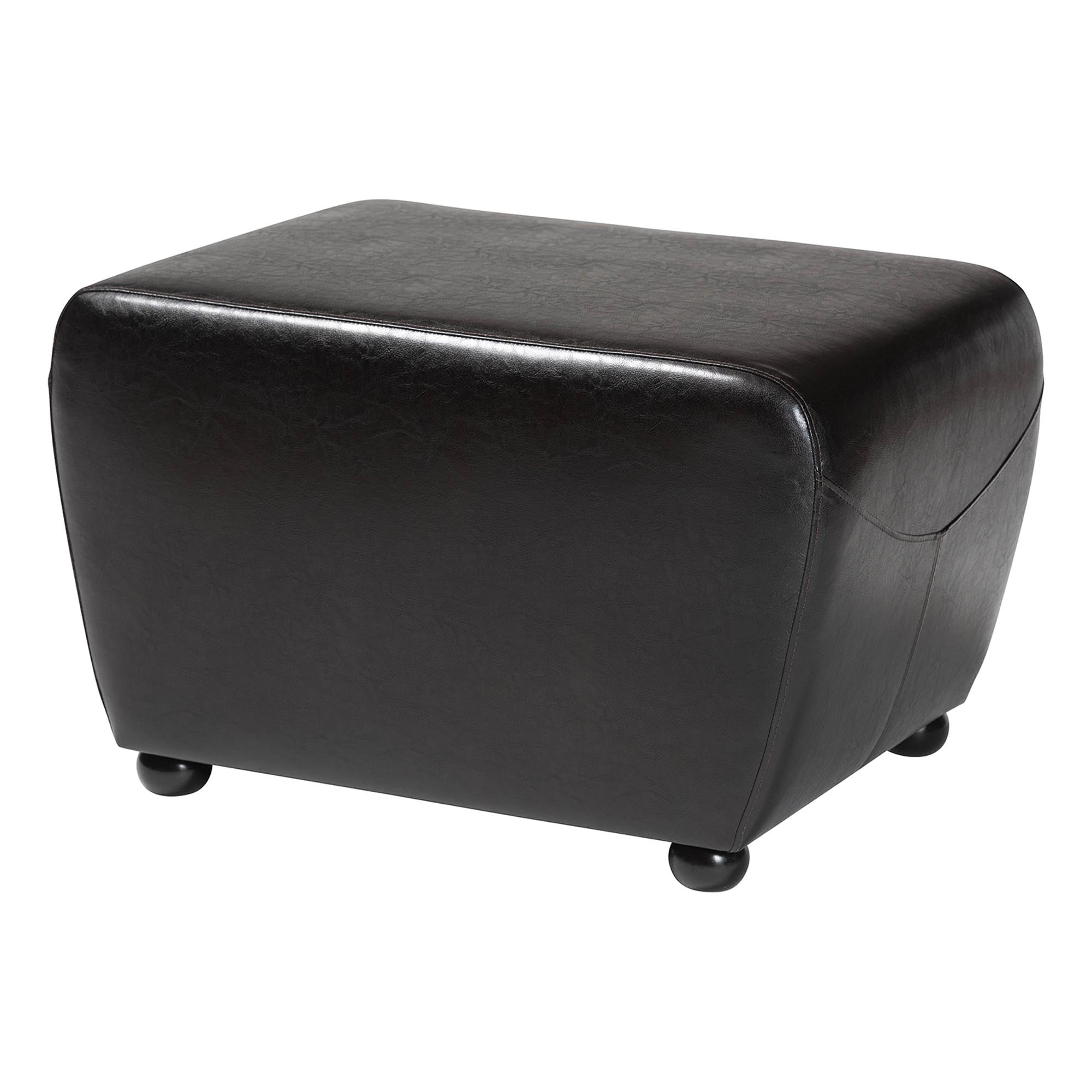 Dark Brown Full Leather Ottoman with Rounded Sides