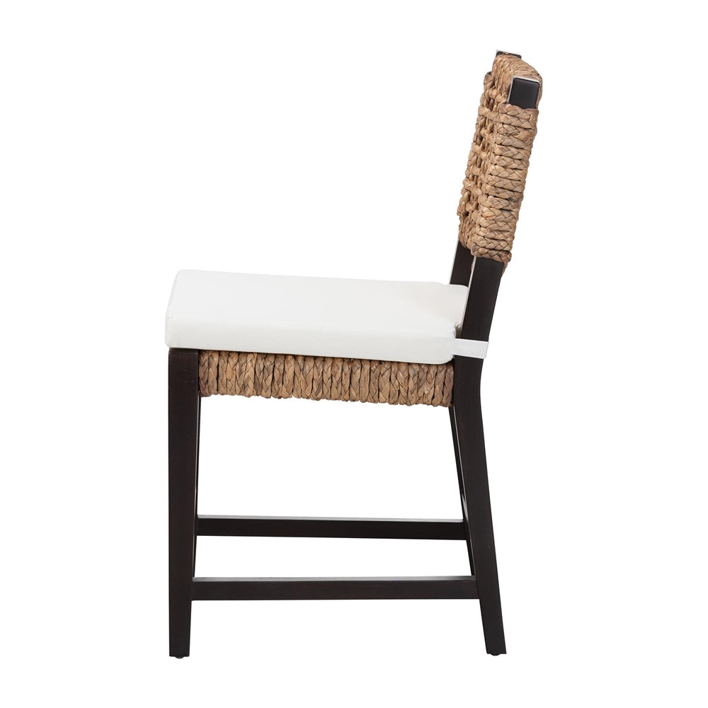 Alise Modern Bohemian Dark Brown Mahogany Wood and Seagrass Dining Chair