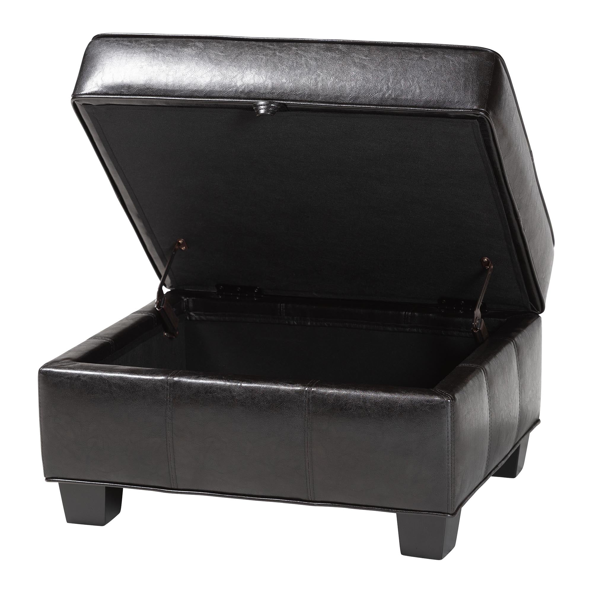 Brown Leather Storage Ottoman