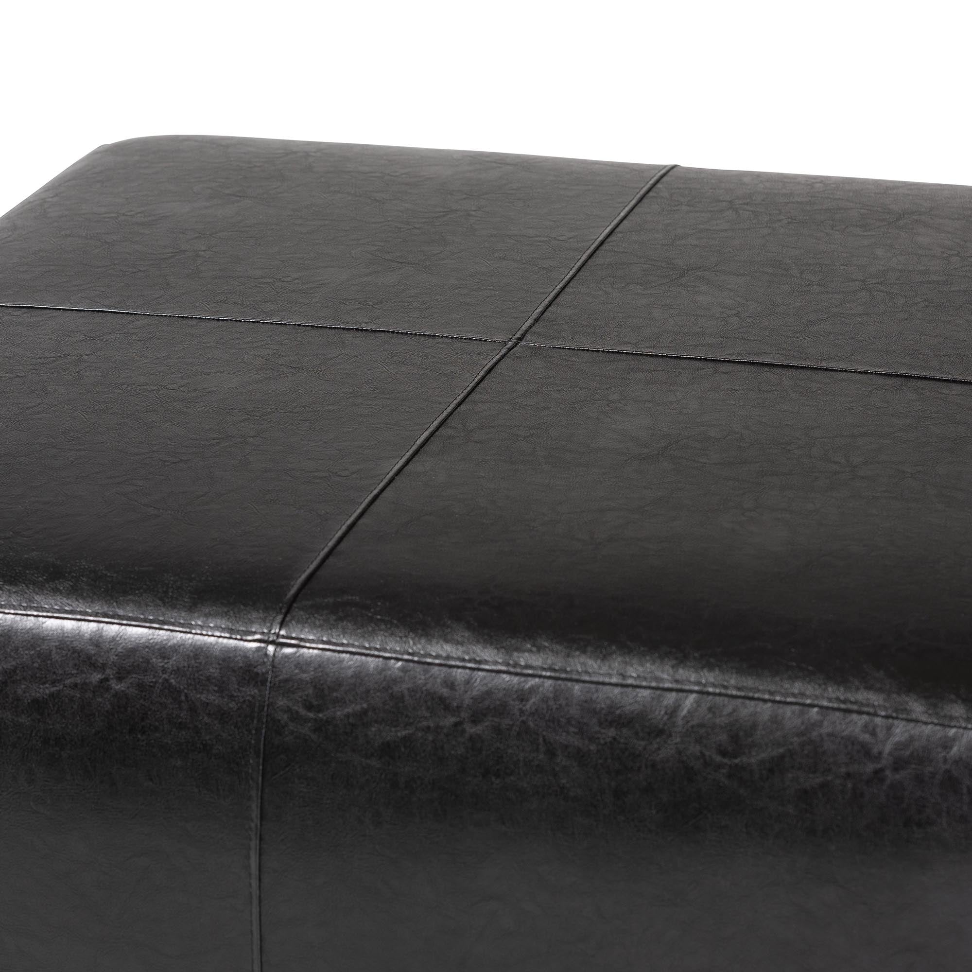Black Faux Leather Square Ottoman Footstool